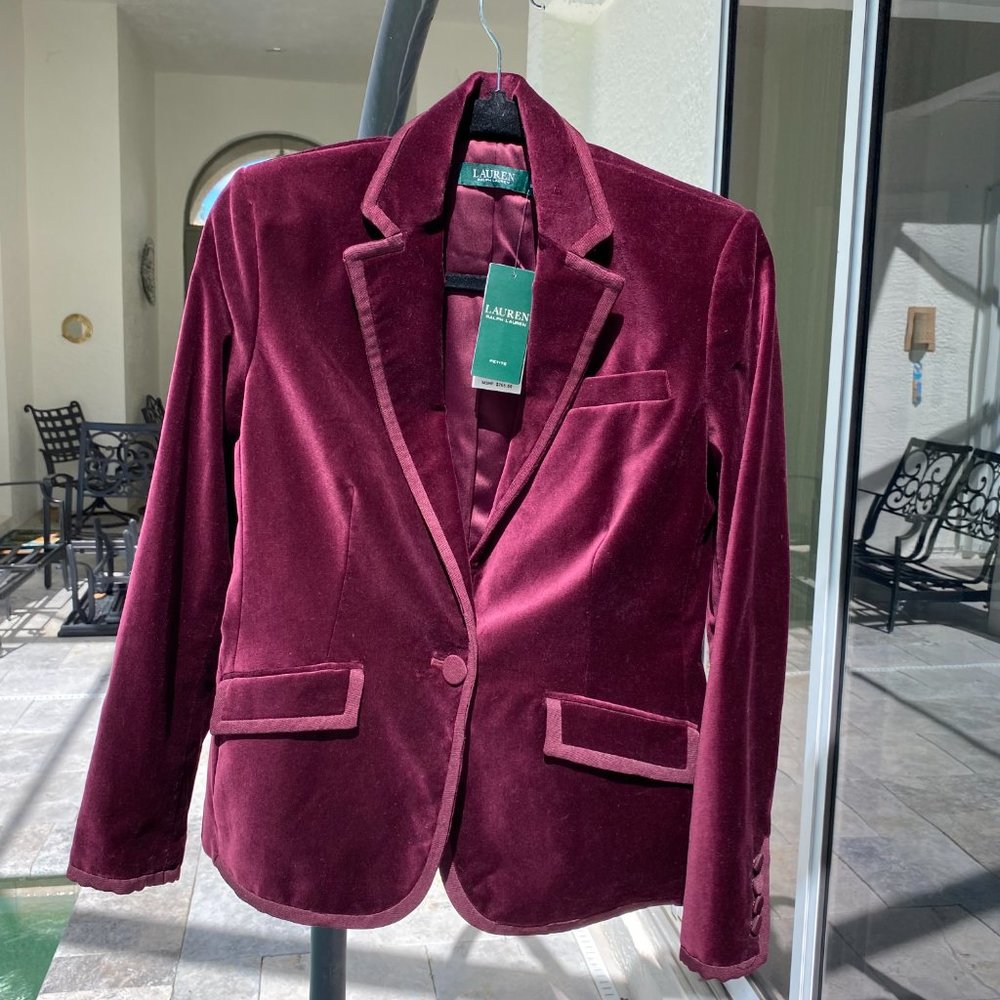 Ralph Lauren Womens Velvet One Button Blazer Jacket